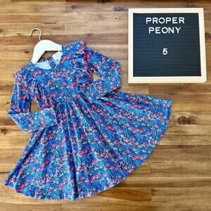 The Proper Peony Margot Pima Long Sleeve Winterberry Floral Twirl Dress 5 Blue